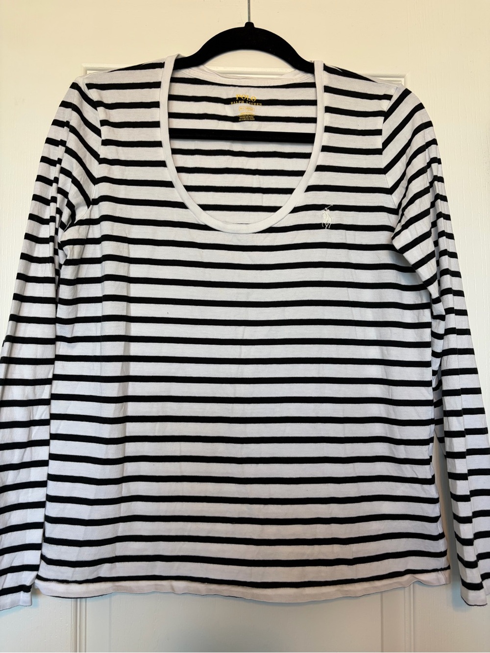 Polo Ralph Lauren Striped Scoop Neck Long Sleeve Tee Black White Breton M